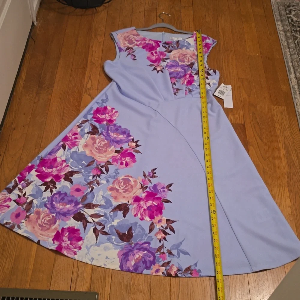 LONDON TIMES BRAND WOMEN'S BLUE AND PINK PLUS FLORAL SLEEVELESS DRESS SIZE 16 - Picture 14 of 17